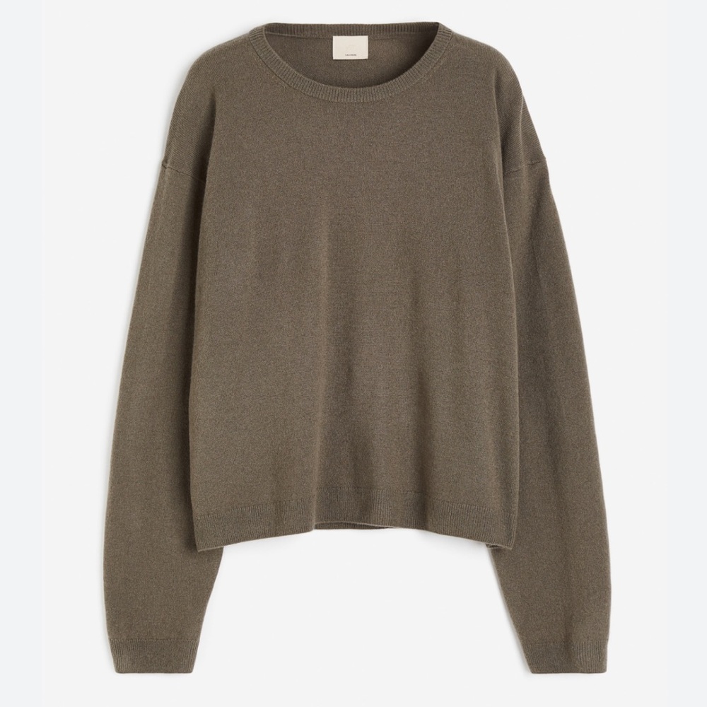 H&M Fine Knit Cashmere Sweater in Dark Taupe